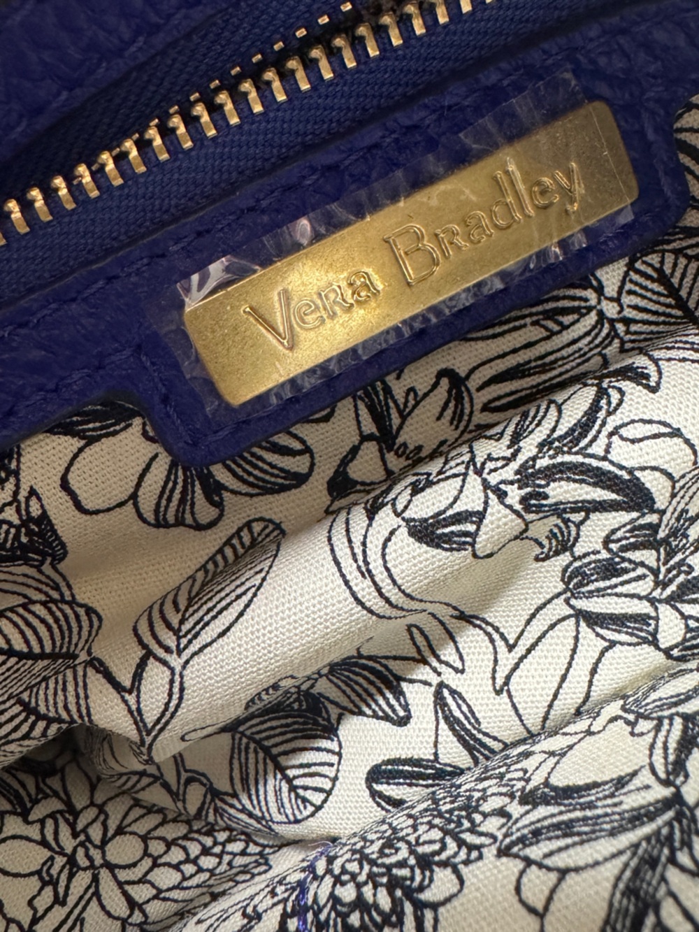 Vera Bradley Blue Leather Crossbody Bag Floral Lining - Picture 11 of 11